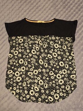 Rewind Black Top with Cream Floral Panel